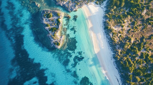 Aerial View of Munjack Cay, Bahamas Bay and Beach. AI generated illustration