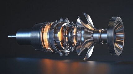 Impulse Turbine with Fixed Nozzle and Rotating Blades. AI generated
