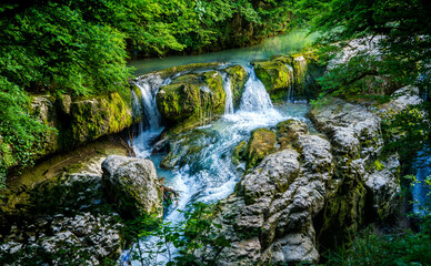 Martvili canyon in Georgia. Beautiful natural canyon with view of the mountain river