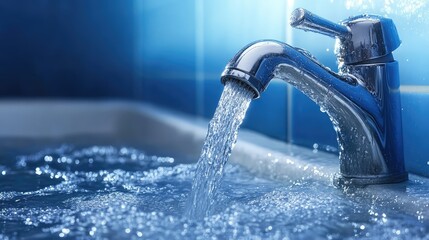 Realistic Water Flowing from Faucet. AI generated illustration