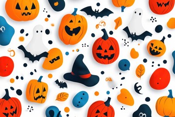 Spooky Halloween Vector Background with Vibrant Pumpkins and Playful Ghosts