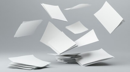 White Paper Sheets Falling Down. AI generated illustration