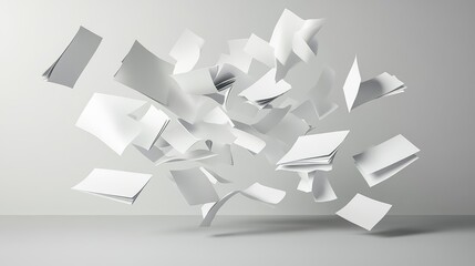 White Paper Sheets Falling Down. AI generated illustration