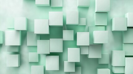 Obraz premium A green and white background with squares and rectangles on the wall and a clock on the side