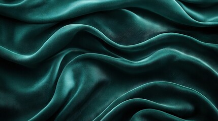 Fototapeta premium Dark green fabric with wavy texture on top