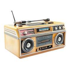 Vintage boombox with bright colors playing music retro nostalgia and fun transparent background