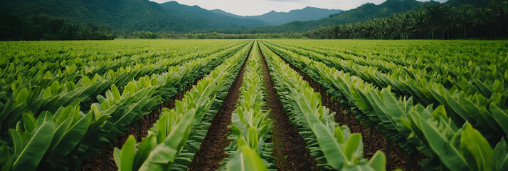 Banana Tree Field with Rows of Banana Trees | Tropical Agriculture and Fruit Farming
