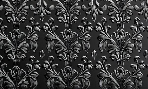 Elegant Damask Pattern in Silver and Black