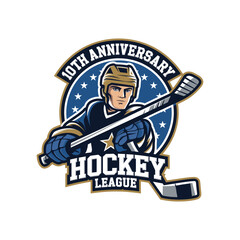 A strong creative mascot hockey team logo design vector with modern illustration concept style for badge, emblem and tshirt printing. logo illustration for sport, gamer, streamer, league