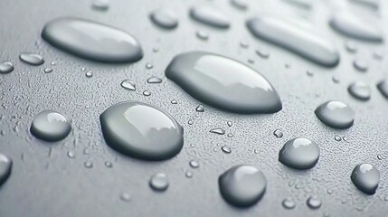   A close-up of water droplets on a shiny silver foil surface