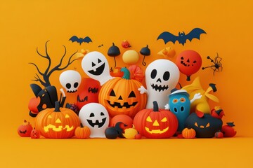 Naklejka premium Festive and Hyper-Realistic Halloween Illustration with Fun Characters for Cheerful Celebrations