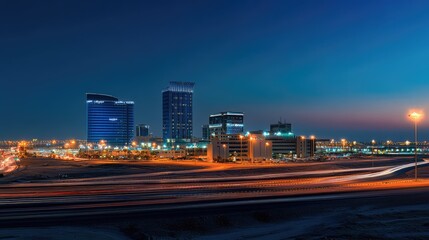 Fototapeta premium KAFD Buildings in Riyadh at Blue Hour. AI generated illustration