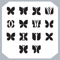 Butterfly silhouette icon, Silhouettes of butterflies. Black of funny butterflies. Insect butterfly black silhouette, Set of butterflies