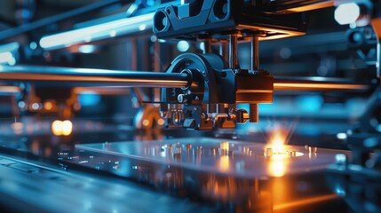 Fototapeta premium Electronic three dimensional plastic printer during work 3D printing.