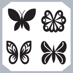 Butterfly silhouette icon, Silhouettes of butterflies. Black of funny butterflies. Insect butterfly black silhouette, Set of butterflies