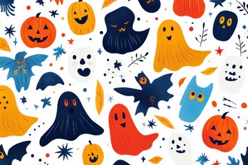 Cheery Cartoon Ghost Pattern - Ultra-Realistic Halloween Design with Playful and Spooky Elements