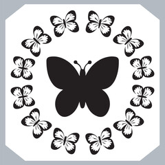 Butterfly silhouette icon, Silhouettes of butterflies. Black of funny butterflies. Insect butterfly black silhouette, Set of butterflies