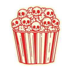 popcorn bucket with skulls Halloween sticker illustration