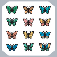 Butterfly silhouette icon, Silhouettes of butterflies. Black of funny butterflies. Insect butterfly black silhouette, Set of butterflies