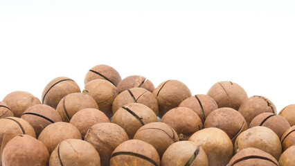 Macadamia nuts on a white background