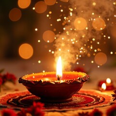 A festive Rangoli scene. A celebration of Diwali