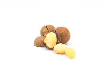 Macadamia nuts on a white background