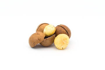 Macadamia nuts on a white background