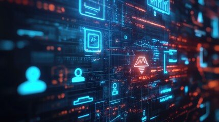 Compliance rules and regulations on virtual screen. AI generated illustration.