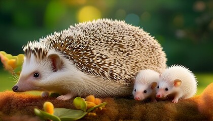 a hedgehog with hedgehog babies