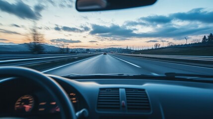 Driving POV Highway. AI generated illustration