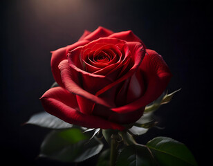 Stunning red rose blooms against a dark backdrop, bathed in gentle light, perfect for romantic occasions like valentine's day