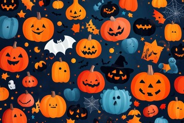 Spooky Fun: Vibrant Cartoon Pumpkins Background for Engaging Halloween Scene