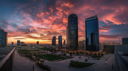 Sunset Over King Abdullah Financial District. AI generated illustration