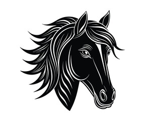 Head of horse linocut silhouette art illustration