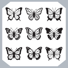 Obraz premium Butterfly silhouette icon, Silhouettes of butterflies. Black of funny butterflies. Insect butterfly black silhouette, Set of butterflies