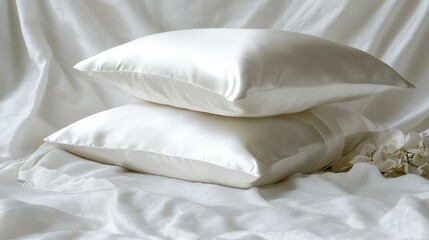 Obraz premium White Pillows Bedding. AI generated illustration