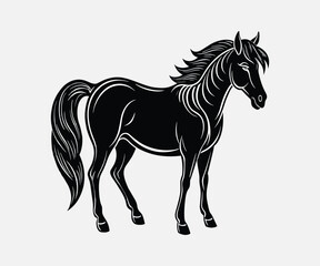 Linocut silhouette of a horse in vector art