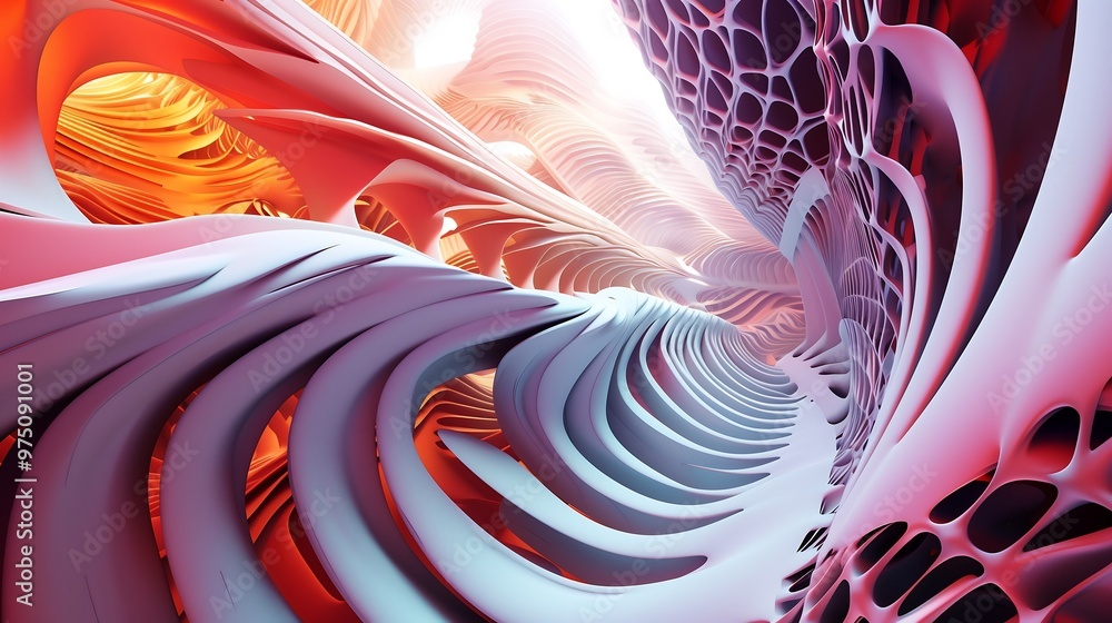 Poster abstract 3d rendering of a colorful tunnel with intricate patterns. concept of surrealism, digital a