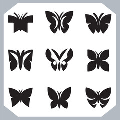 Butterfly silhouette icon, Silhouettes of butterflies. Black of funny butterflies. Insect butterfly black silhouette, Set of butterflies