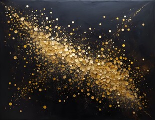Artistic depiction of a golden cosmic explosion with specks on a black canvas,