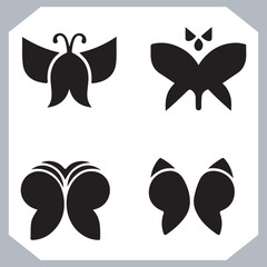 Butterfly silhouette icon, Silhouettes of butterflies. Black of funny butterflies. Insect butterfly black silhouette, Set of butterflies