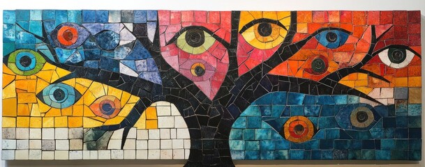 Mosaic Tree with Eyes