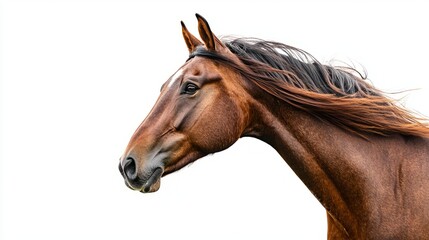 Brown Horse Portrait with Windblown Mane