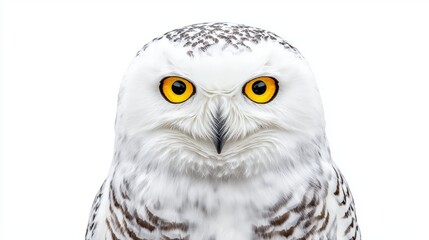 Fototapeta premium Closeup of a Snowy Owl s Face with Sharp Yellow Eyes
