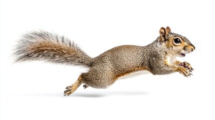 Obraz premium Jumping Grey Squirrel Isolated on White Background