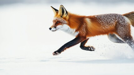 Fototapeta premium Red Fox Running in Snow Winter Wildlife Photography