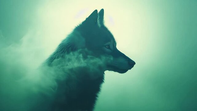 silhouette of a wolf amidst an ethereal haze