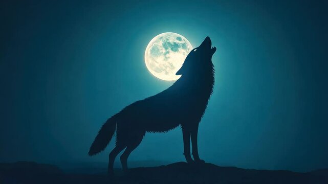 wolf howls under the bright full moon