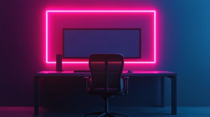 Futuristic Animation Studio with Robotic Tools and Neon Frames, Creative Dynamic Animations, Copy Space for Text