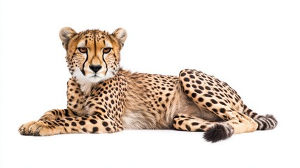 Naklejka premium Cheetah Lying Down Isolated On White Background
